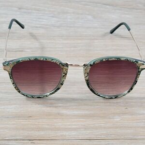 AJ Morgan Green Floral Round Sunglasses Gold Metal Temples CE 53444 Womens